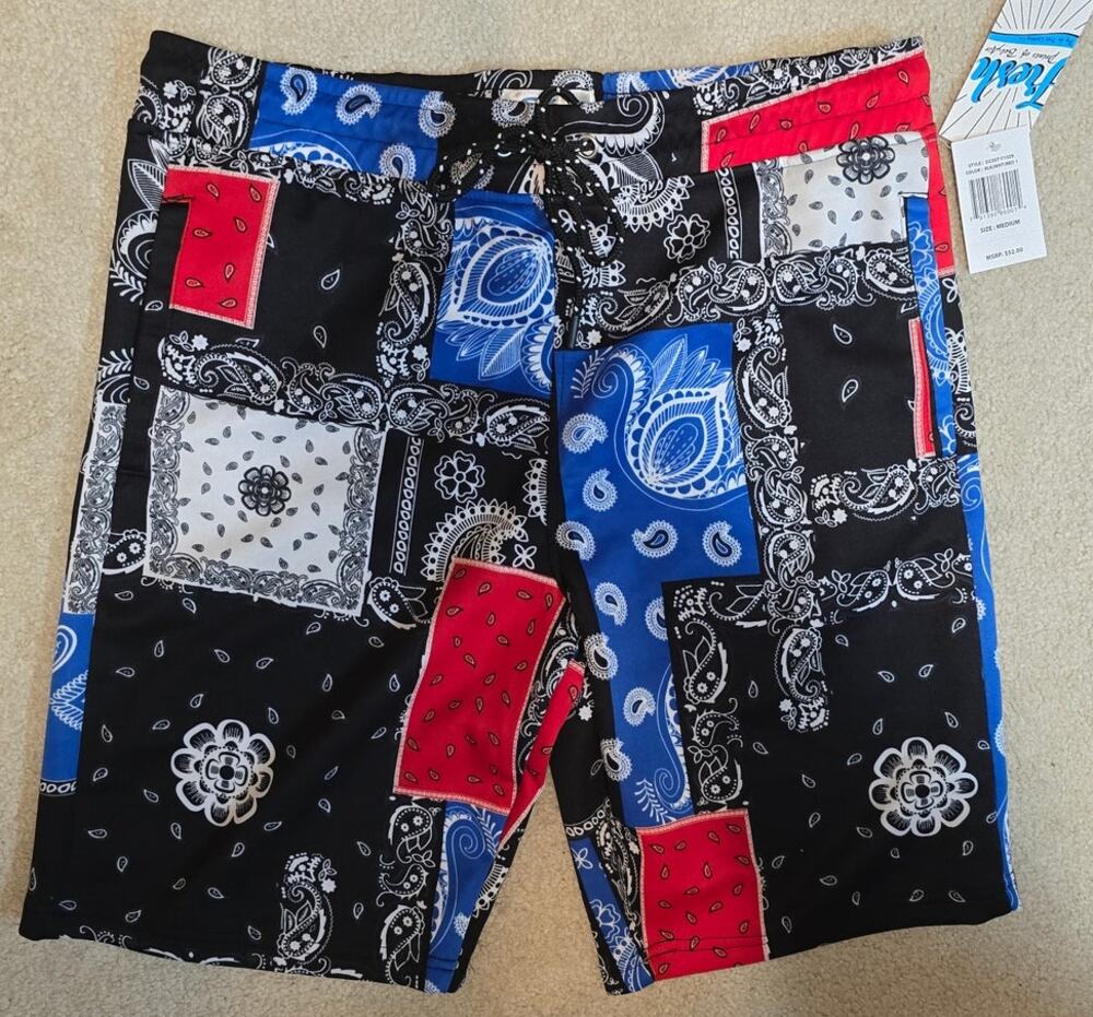 Fresh Prints of Bel-Air Men's M Bandana Patchwork Stretch Shorts NWT